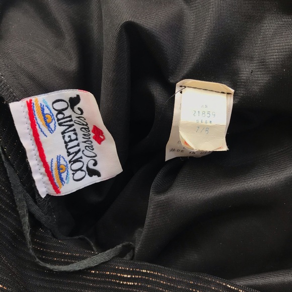 CONTEMPO CASUALS | VINTAGE 80’s Ruched Black Gold Formal Disco Dress - Picture 10 of 14